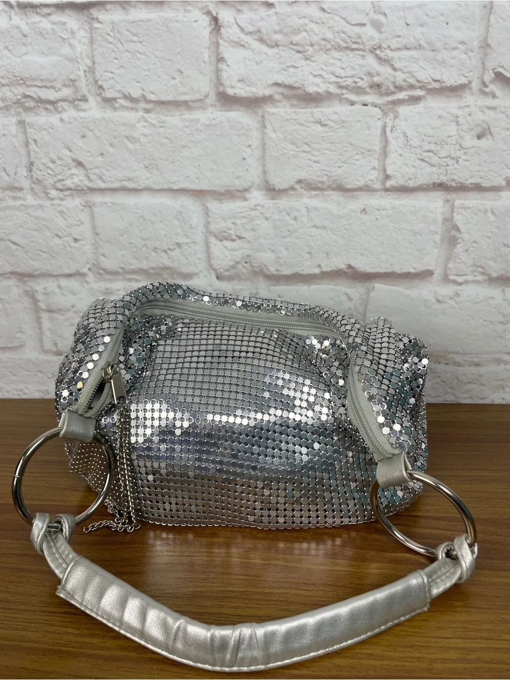Silver Metallic Sequin Disco ball Sparkle Y2K Hobo Shoulder Clubbing Bag